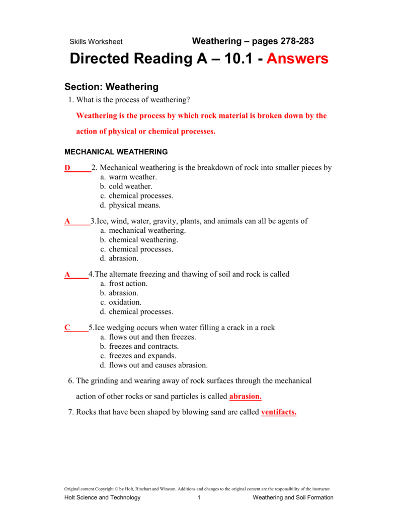 10. 1 Directed Reading Answer Key
