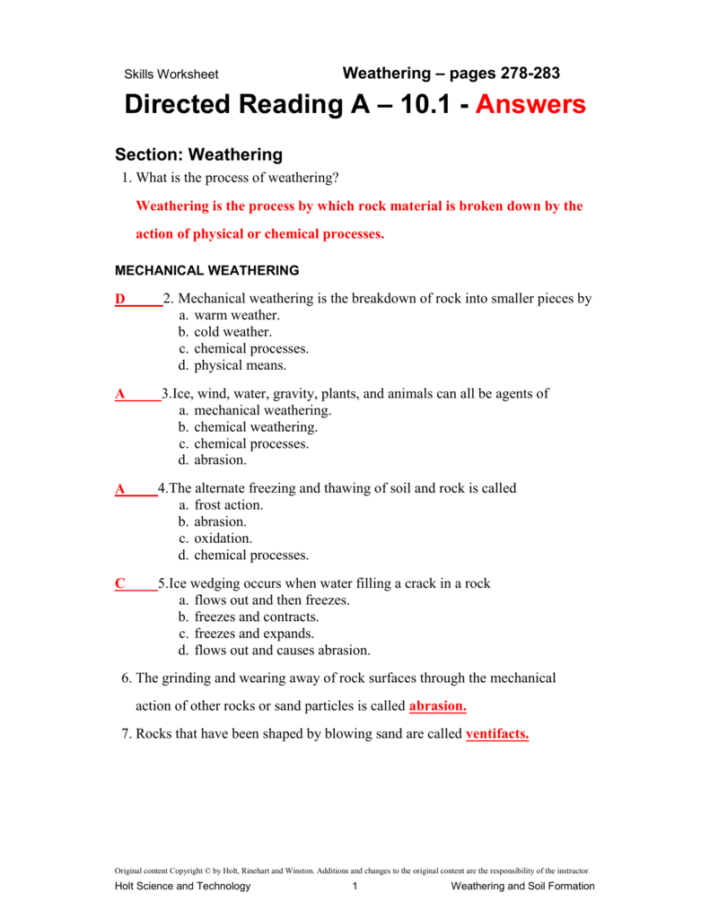 20. 20 Directed Reading Answer Key Throughout Science Skills Worksheet Answer Key