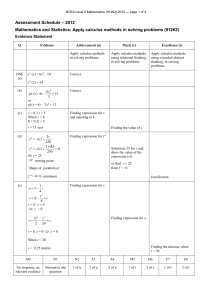 NCEA Level 2 Mathematics (91262) 2012 Assessment
