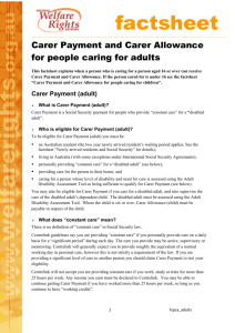 Carer Payment and Carer Allowance for people caring for adults