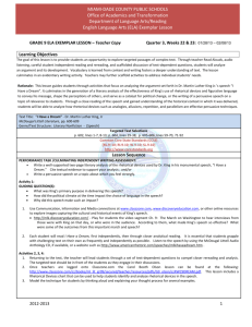 GRADE 9 ELA EXEMPLAR LESSON Quarter 3, Week 20: 01/14/13