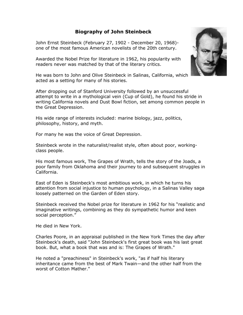 Реферат: John Steinbeck Essay Research Paper John Steinbeck