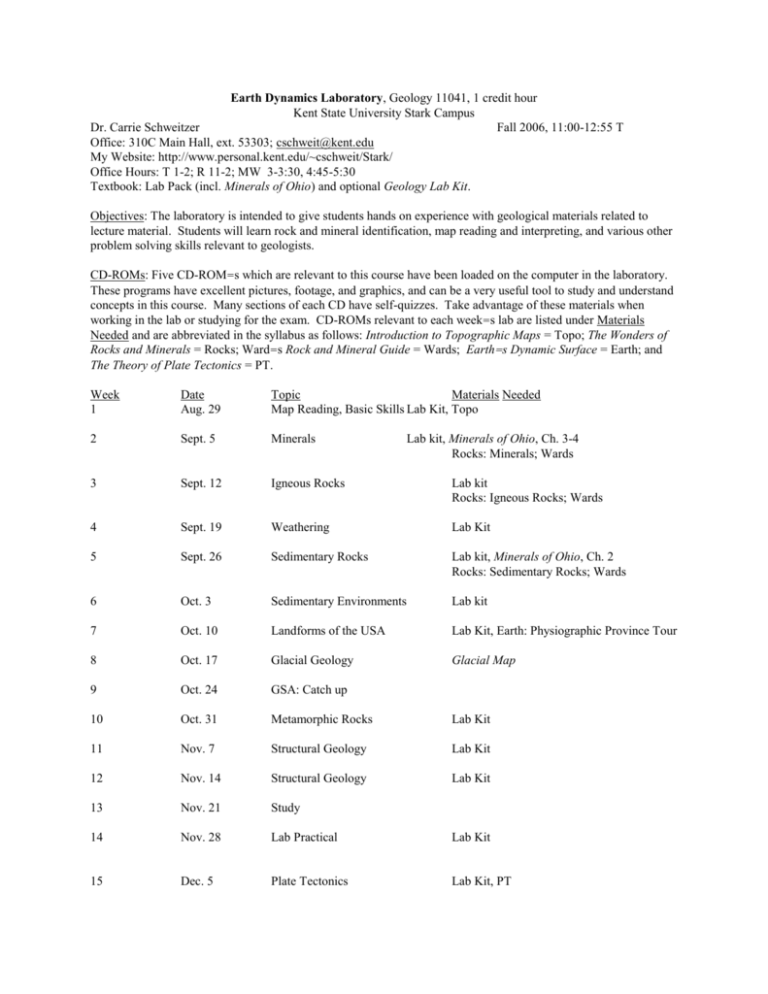 Earth Dynamics Laboratory, Geology 11041, 1