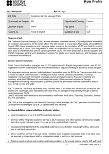 Customer Services Manager role profile