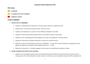 Corporate Patient Experience Plan RAG rating: = completed = in