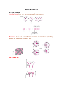 Chapter 6 Molecules 6-1 Molecular Bonds Covalent bond: One or