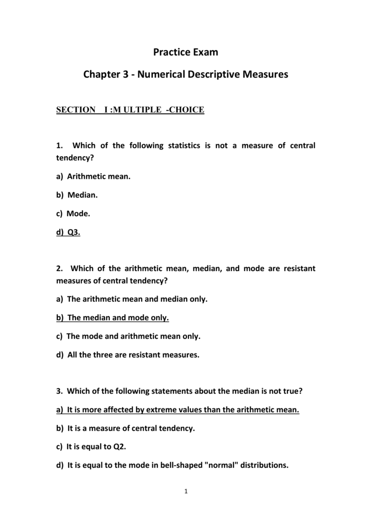 Practice Exam Chapter 3 Numerical Descriptive Measures