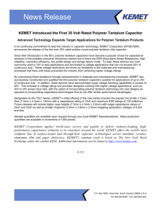 KEMET Introduced the First 35 Volt Rated Polymer Tantalum Capacitor