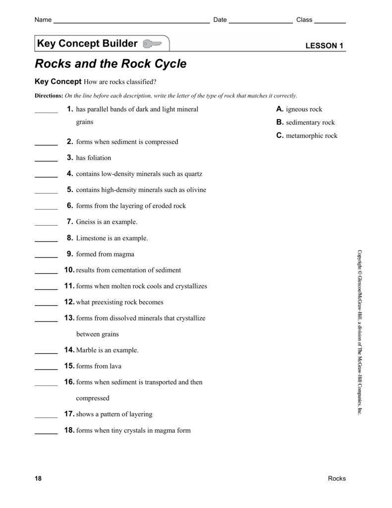 Lesson 22  Rocks and the Rock Cycle Pertaining To Rock Cycle Worksheet Answers