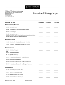 Behavioral Biology Major Checklist