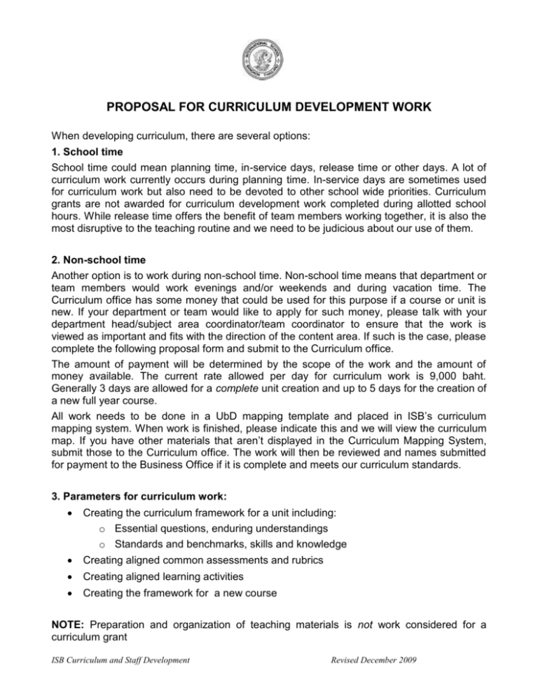 Proposal For Curriculum Development Work