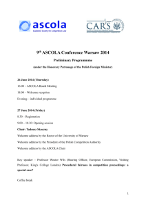 9th ASCOLA Conference Warsaw 2014 Preliminary Programmme