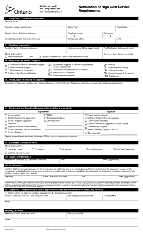 Notification of High Cost Service Requirements