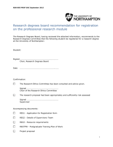 Research degrees board recommendation for registration on the