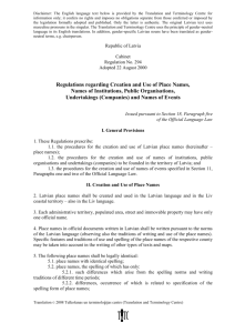 Republic of Latvia Cabinet Regulation No. 294 Adopted 22 August