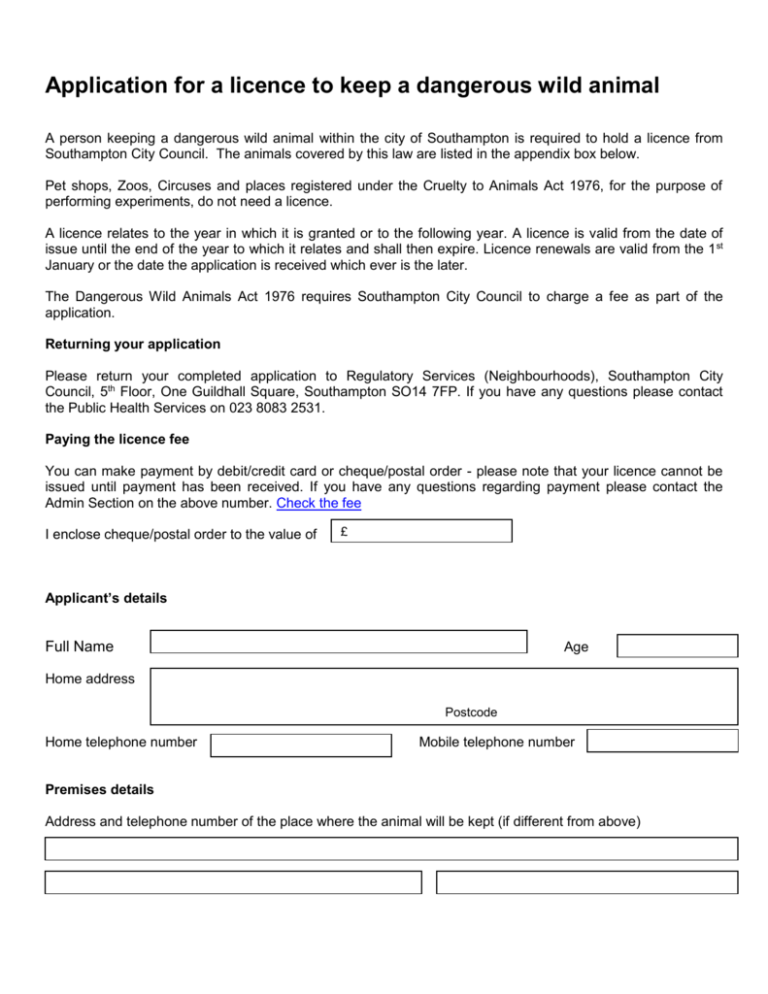 Application for a licence to keep a pet shop