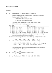 Missing Solutions BMA Chapter 4 18. a. Plowback ratio = 1 – payout