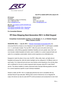 Visit RTI at CEDIA EXPO 2014, Booth 476 RTI Contact: Pete Baker