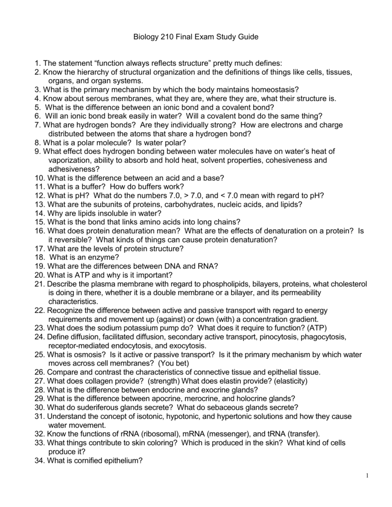 Biology 210 Final Exam Study Guide Biology 210 Final Exam Study Guide