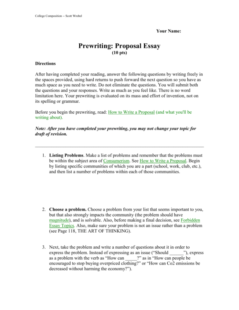 proposal to solve a problem essay ideas