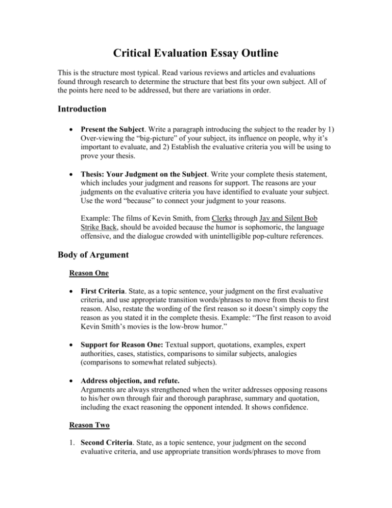 critical evaluation essay template