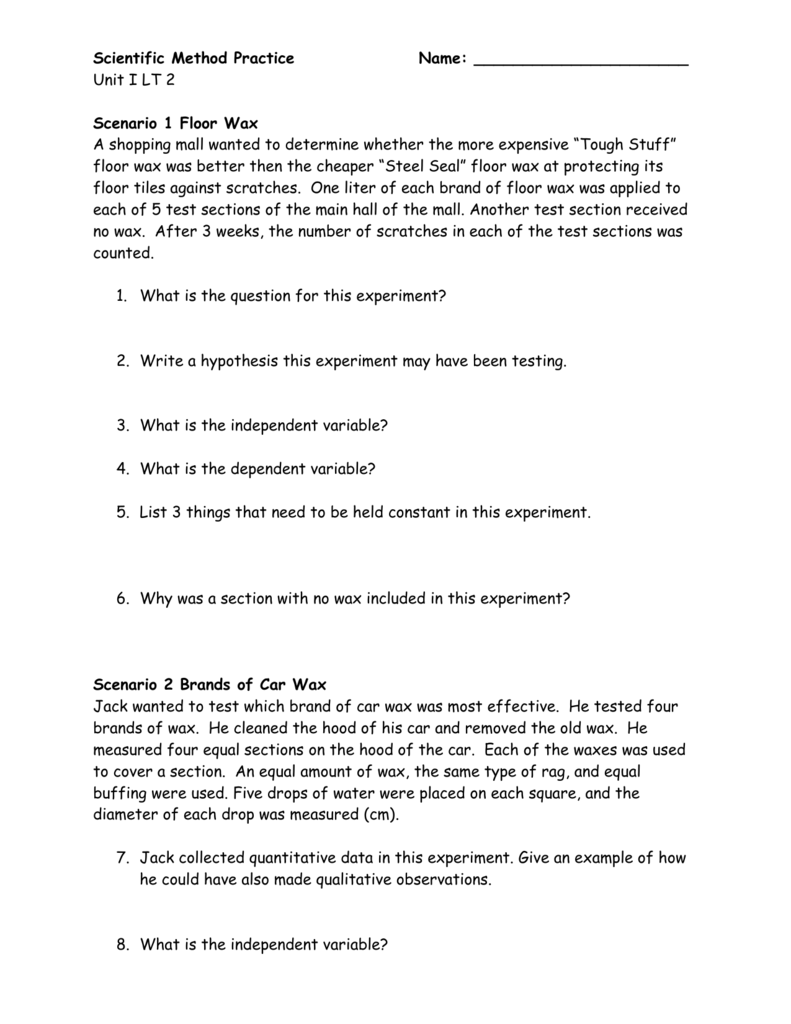 Scientific Method Practice Worksheet Pertaining To Scientific Method Examples Worksheet