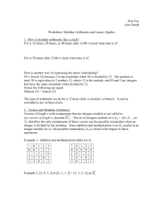 Worksheet: Modular Arithmetic and Linear Algebra