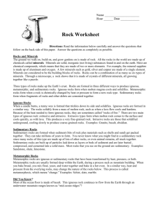 Rock and minerals Worksheet
