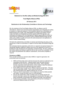 Statement on Biosafety and Biotechnology Bill 2012