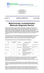 Metachromatic Leukodystrophy: Molecular Diagnostic Service