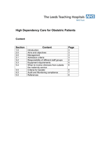 High Dependency Care For Obstetric Patients