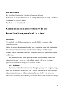 Communication and Continuity in the transition from preschool to