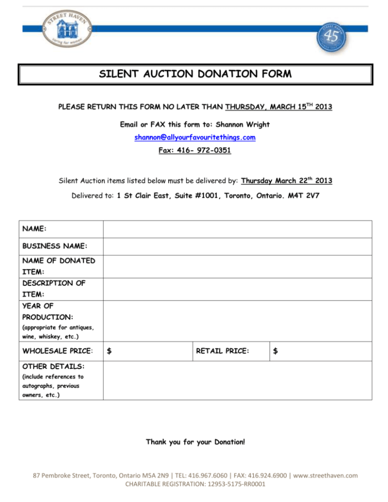 SILENT AUCTION DONATION FORM