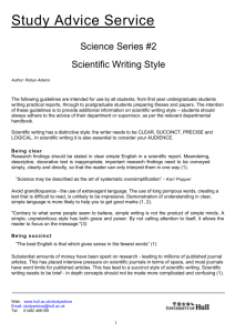 Study Advice Service Science Series #2 Scientific Writing Style