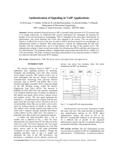 AUTHENTICATION OF SIGNALLING IN VoIP APPLICATIONS