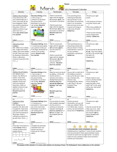 Name ________ 2015 Homework Calendar Monday Tuesday