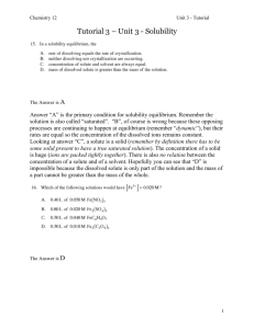 Tutorial 3 – Unit 3 - Solubility