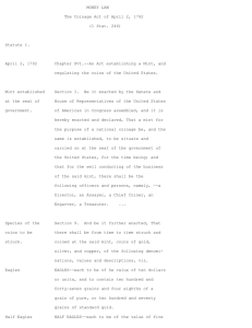 The Coinage Act of April 2, 1792 (1 Stat. 246)