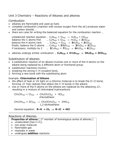 Unit 3 Chemistry – Reactions of Alkanes