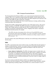 Factsheet - June 2008 EPR - European Pressurised Reactor The