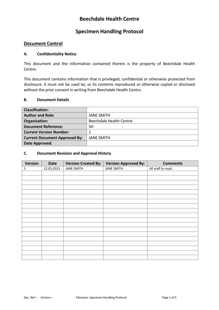 Specimen Handling Protocol