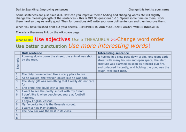 Write A Sentence With The Word Dull