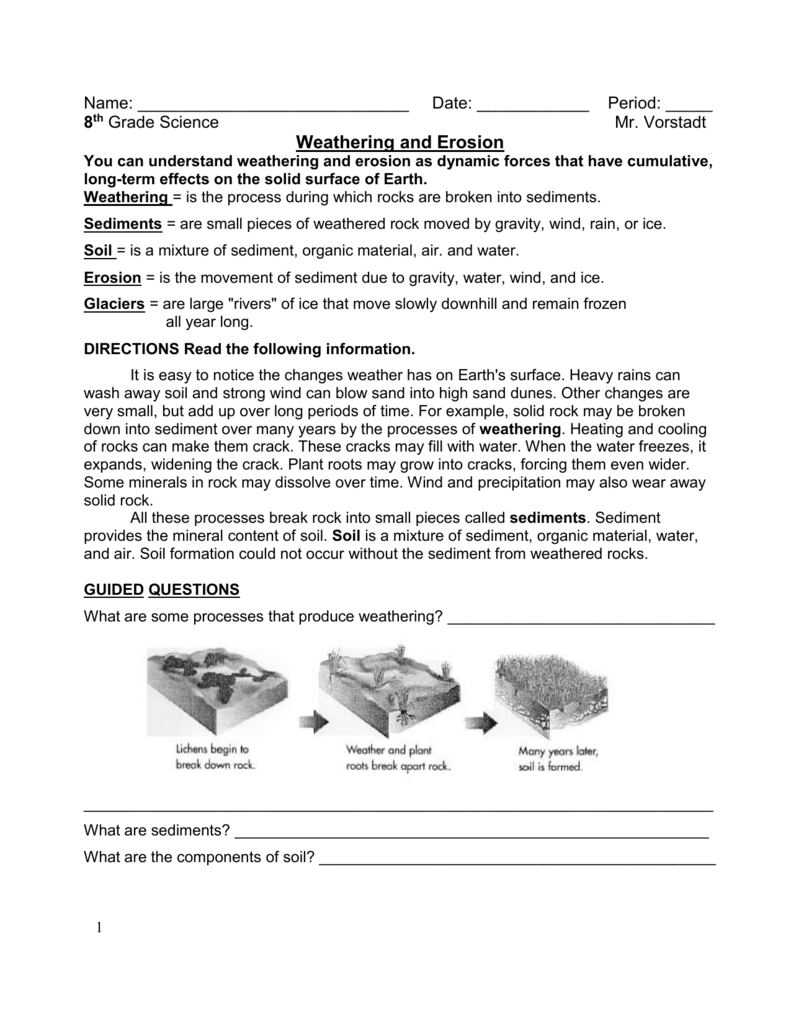 Weathering Worksheet Throughout Weathering And Erosion Worksheet