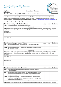 professional recognition criteria and commentary sheet