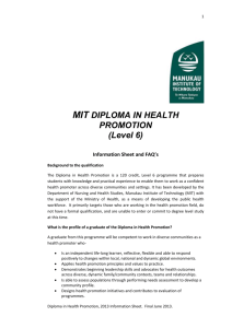1 MIT DIPLOMA IN HEALTH PROMOTION (Level 6) Information