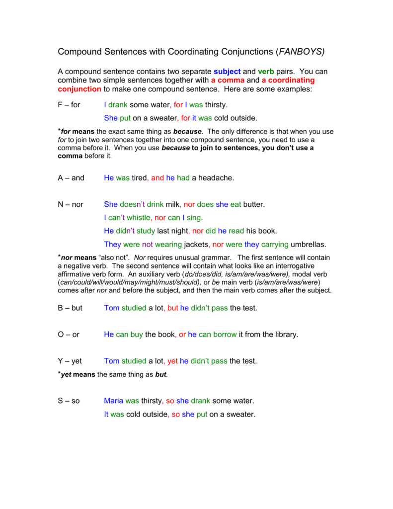 Compound Sentence Fanboys Pdf