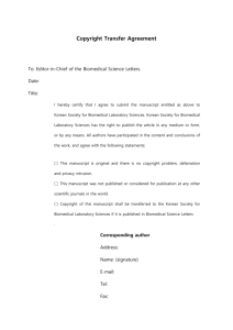 Copyright Transfer Agreement To: Editor-in