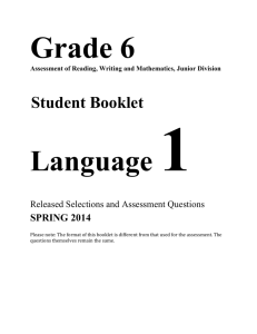 Grade 6, Junior Division, Sample Assessment Booklet: Word