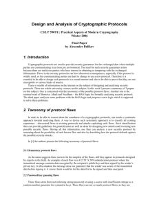 Design and Analysis of Cryptographic Protocols
