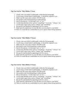 Thesis Support Essay Top Ten List For This I Believe Essays Science Fiction Essay Topics also Health Essay Writing How To Write Your Own This I Believe Essay We Invite You Essays For High School Students
